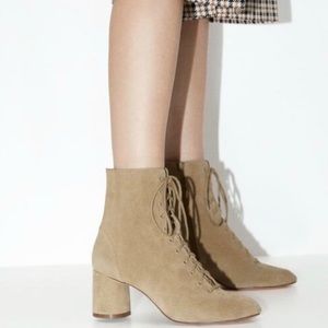 Zara Trafaluc Tan Split Leather Laced Heeled Ankle Boots 
Size 41 or 9.5
